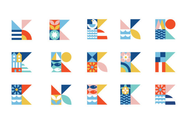 Showing the different versions of the Kemah flag concept logos. Branding designed by MDR. Kemah is a small coastal town just outside of Houston.