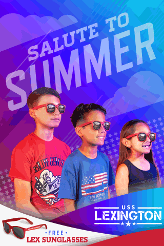 Showing an animated gif showing three young kids saluting while wearing sunglasses for the USS Lexington "Salute to Summer" campaign created by MDR.