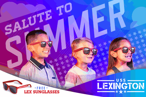 Showing an animated gif of three young kids saluting while wearing sunglasses for the USS Lexington "Salute to Summer" campaign created by MDR.