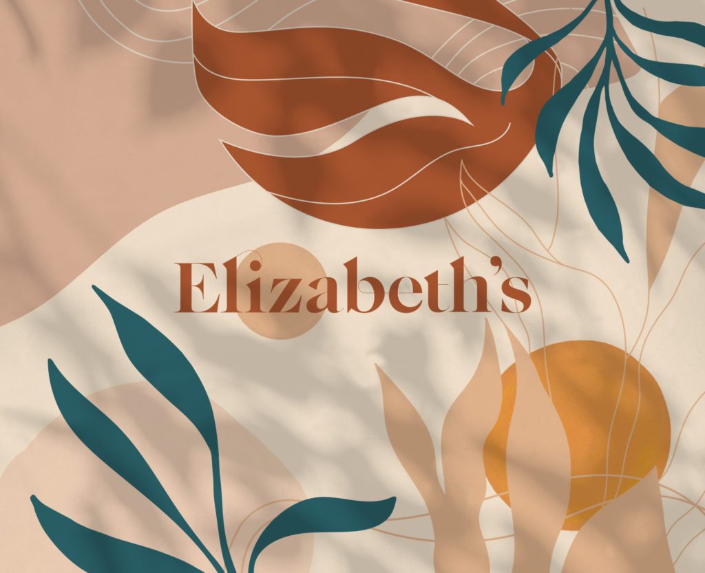 Showing Elizabeth's at the Art Museum logo against a graphic showing palm leaves and the rising sun.