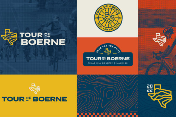 Showing the logos and branding created for Tour de Boerne. Branding designed by MDR for this San Antonio-based organization.