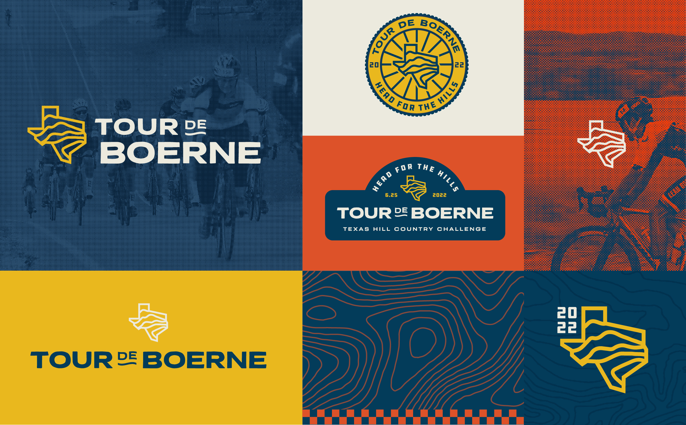 Showing the logos and branding created for Tour de Boerne. Branding designed by MDR for this San Antonio-based organization.