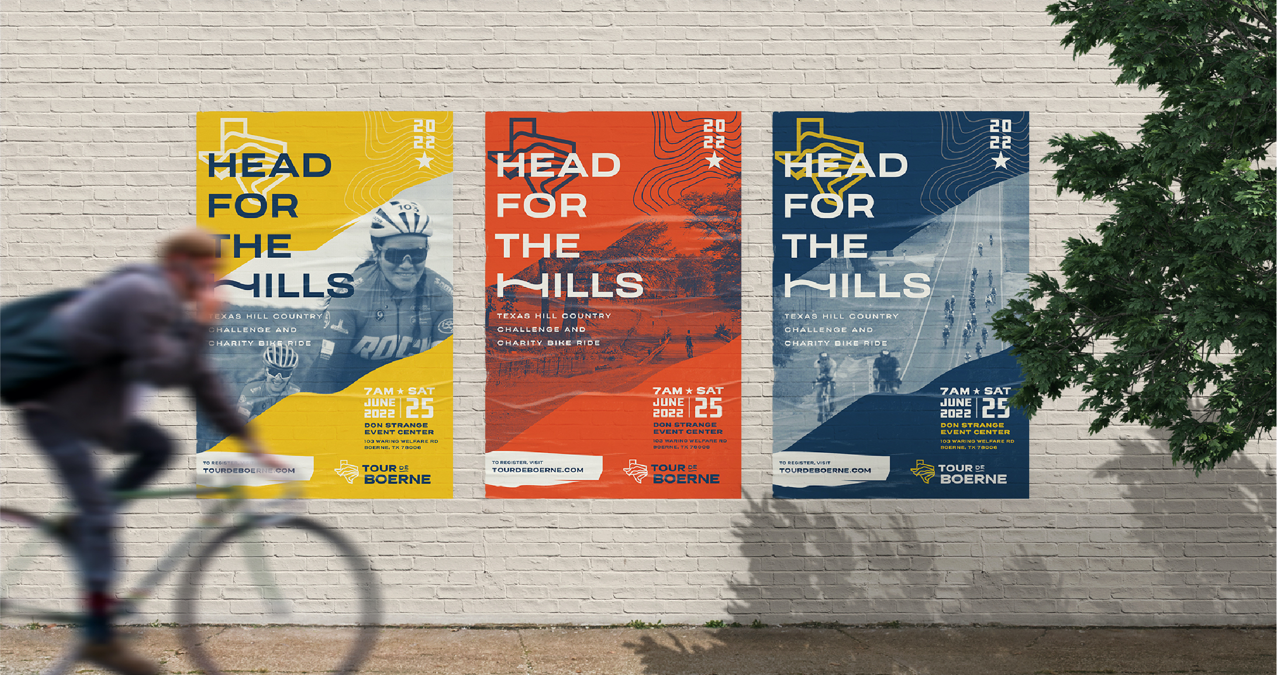 Showing Tour de Boerne event posters. Branding designed by MDR for this San Antonio-based organization.