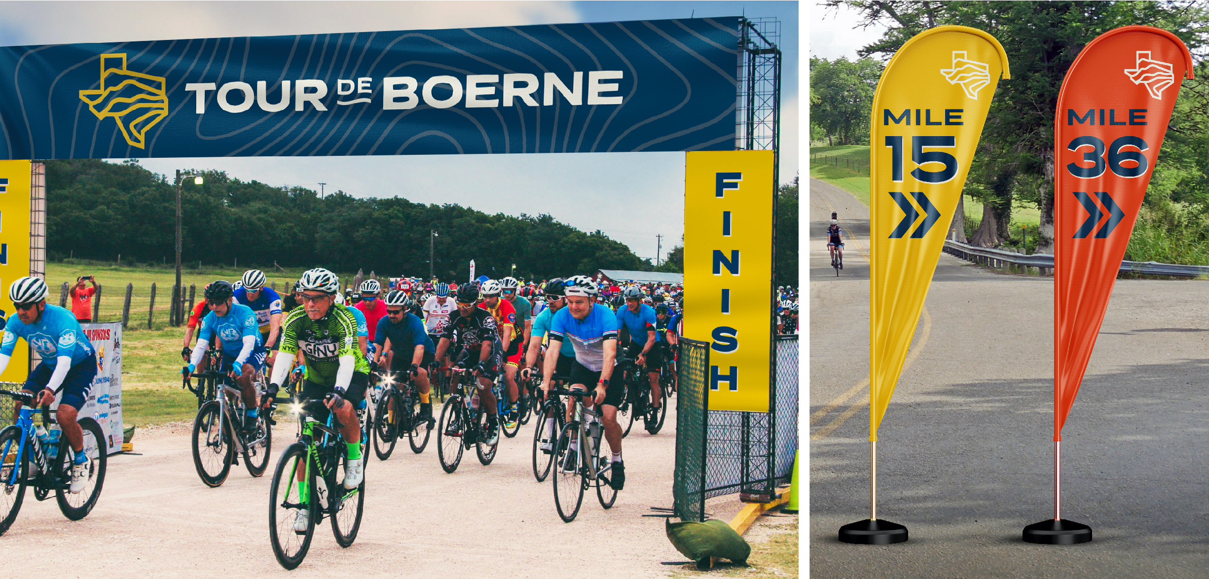 Showing the Tour de Boerne finish line. Branding designed by MDR for this San Antonio-based organization.