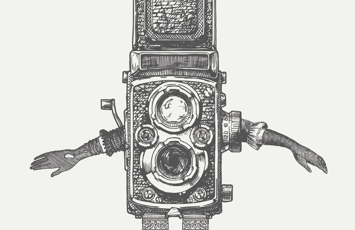Showing an illustration of an antique camera.