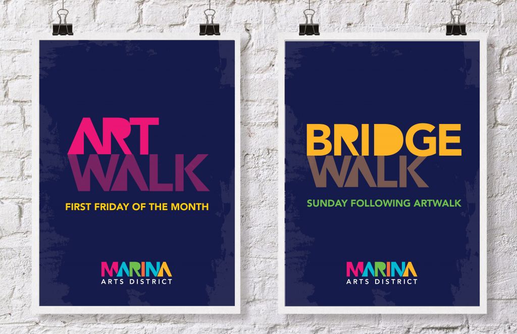 Showing two posters advertising the Marina Arts District.