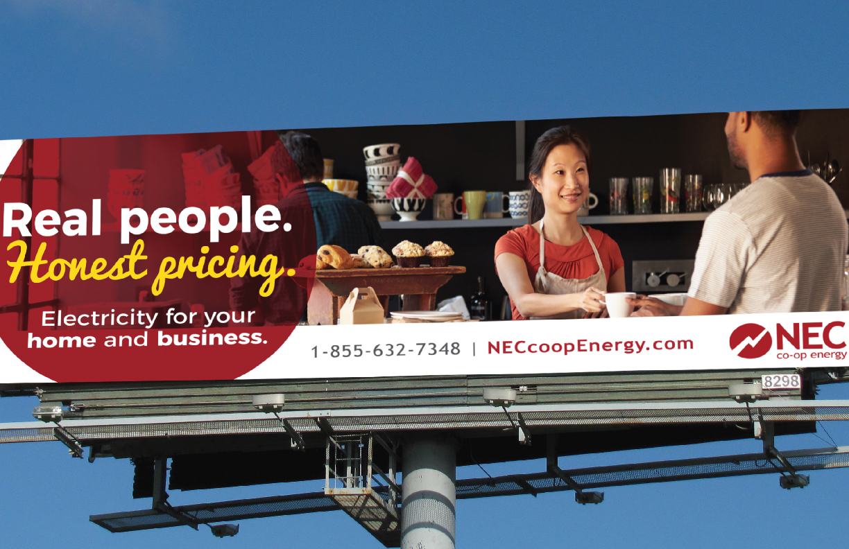 Showing a billboard for NEC CoOp Energy.