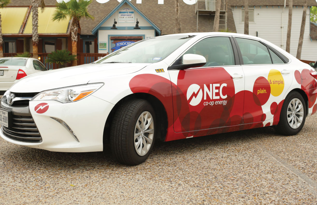 Showing a car that has the NEC branding.