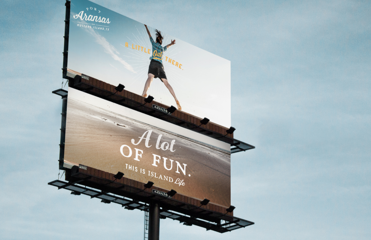 Showing two different billboard designs highlighting Port Aransas. Designed by MDR.