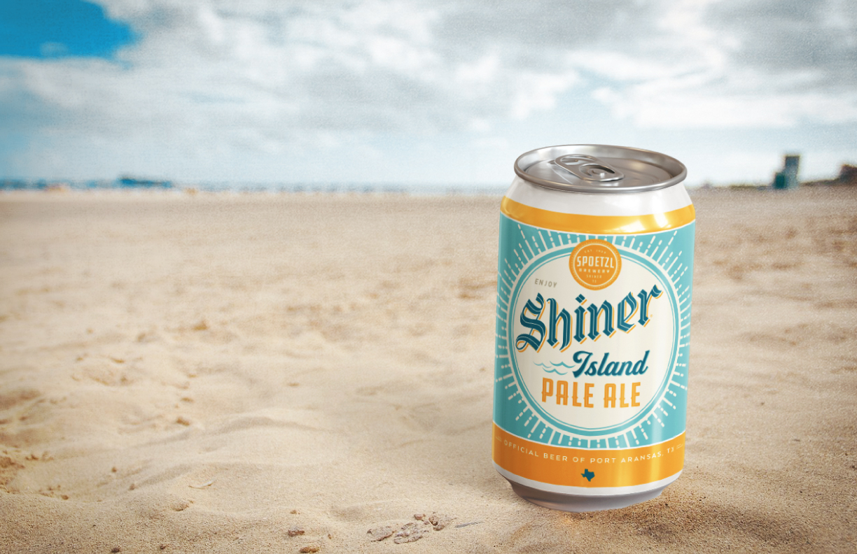 Showing a Shiner beer can with a summer themed design. Designed by MDR.