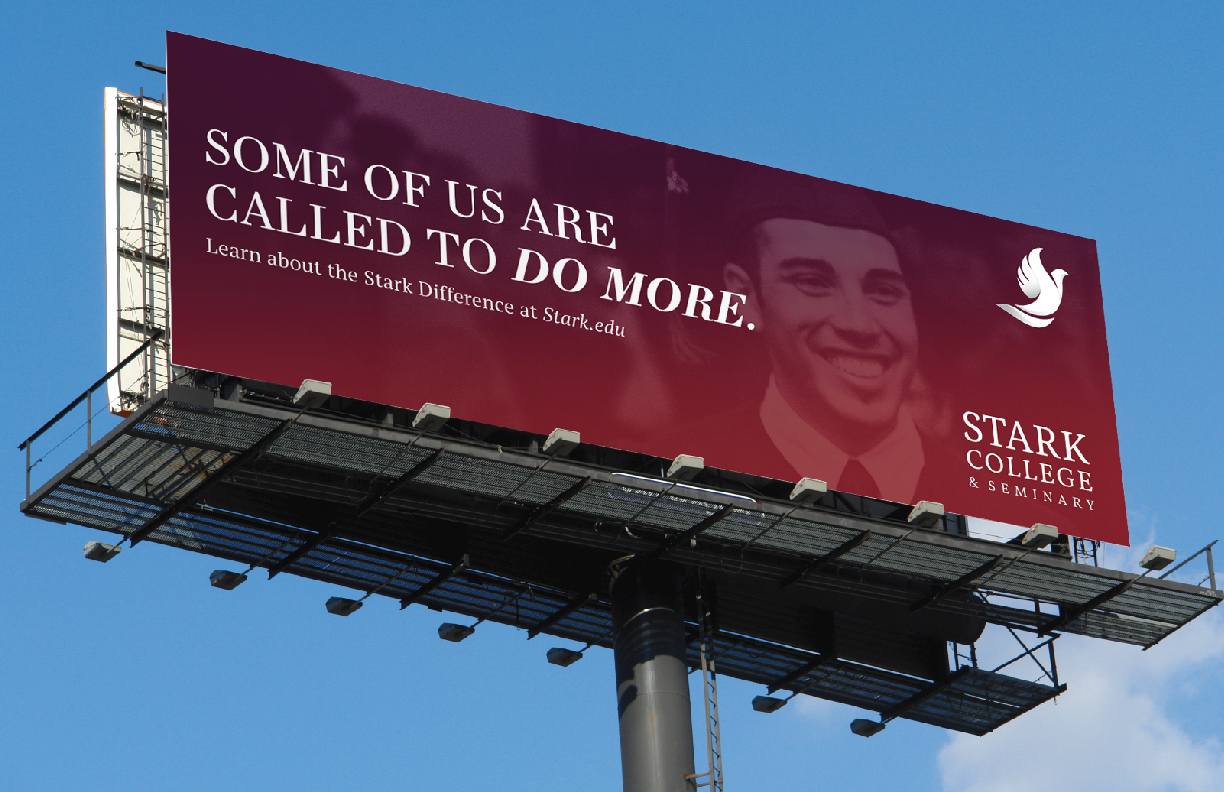 Showing a billboard for Stark College using artwork and branding designed by MDR.