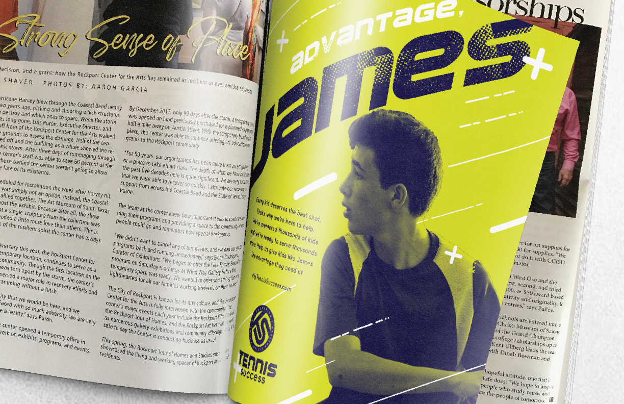 Showing a full page ad in a magazine for Tennis Success that was designed by MDR.