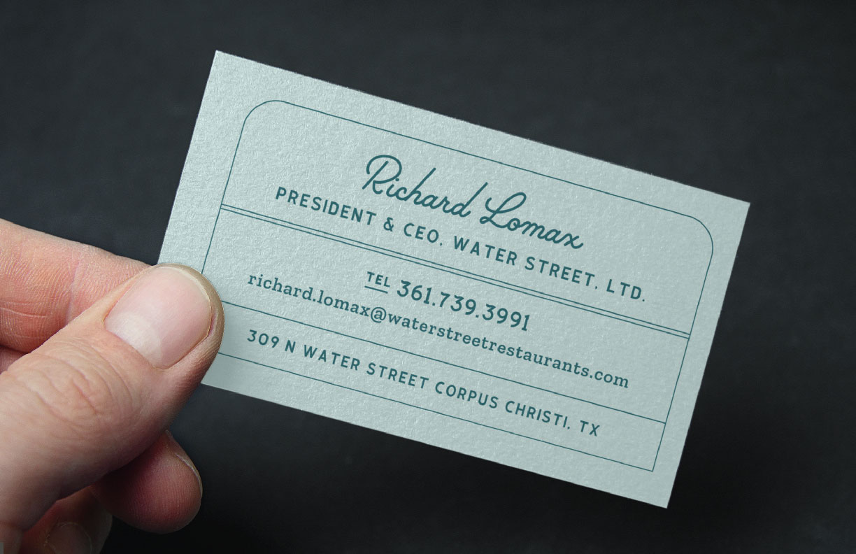 Showing a business card for Water Street Ltd. Designed by MDR.