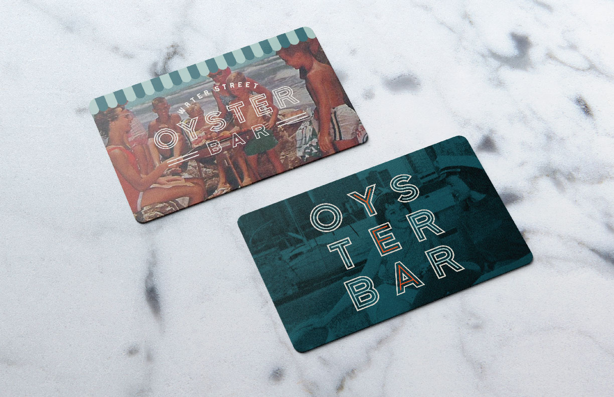 Showing Oyster Bar gift cards as designed by MDR.