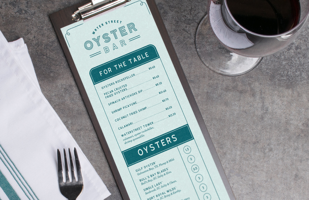 Showing the Oyster Bar menu as designed by MDR.