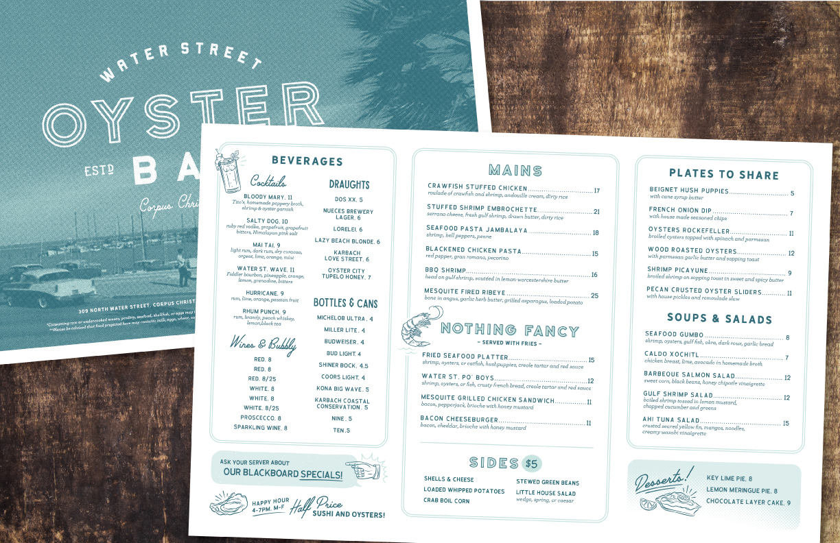 Showing the Oyster Bar menu as designed by MDR.
